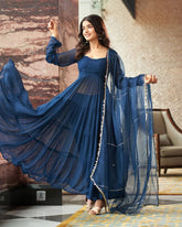 Alluring Blue Georgette Anarkali Gown